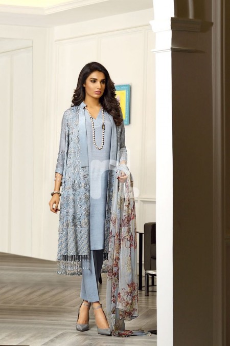 Nishat Linen 41908002-Chiffon Grey Printed Embroidered Luxury Unstitched - 3PC