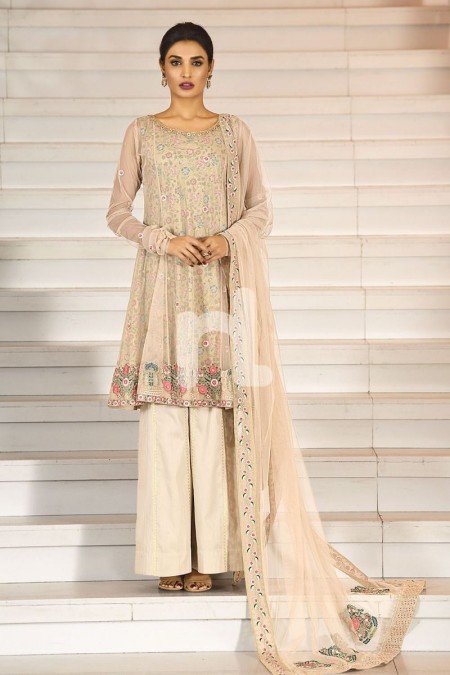 Nishat Linen 41908006-Poly Net Peach Embroidered Luxury Unstitched 3PC