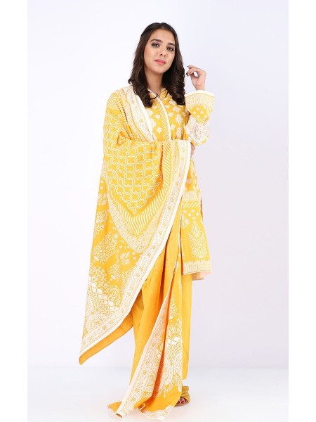 Zellbury Winter Collection19 Shirt Shalwar Dupatta - Cream Can Yellow - Viscose ZWUWC319532