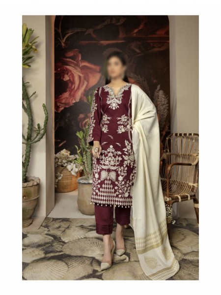 MARJJAN Dyed Self Wool Embroidered Collection Vol 3 D-MDS-015 Mahroon