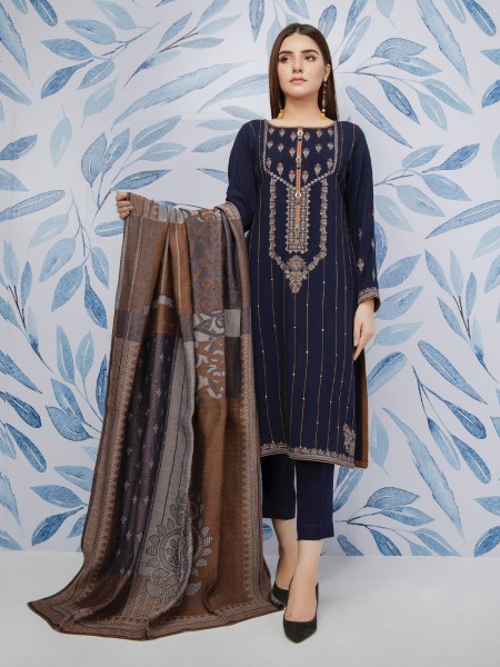 Edenrobe Orhni unstitched shawl collection EWU21V8-21809 - Navy Blue - 3 Piece