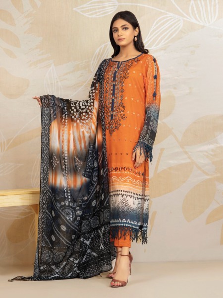 Edenrobe Women Unstitched Nayab Collection - EWU22V1-23578 Unstitched Orange Embroidered Lawn 3 Piece