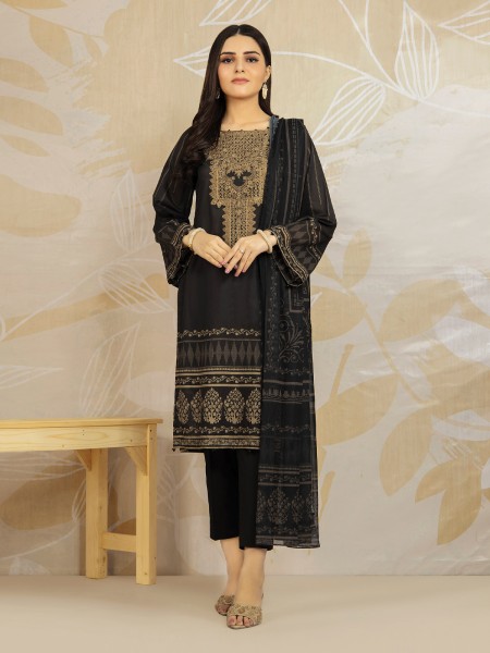 Edenrobe Women Unstitched Nayab Collection - EWU22V1-23582 Unstitched Black Embroidered Lawn 3 Piece