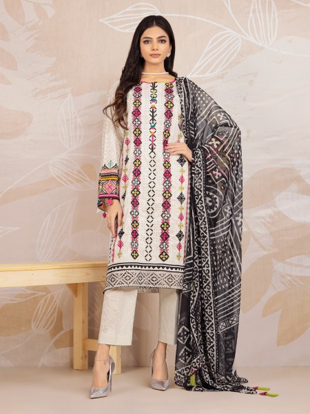 Edenrobe Women Unstitched Nayab Collection - EWU22V1-23678 Unstitched Off White Embroidered Lawn 3 Piece