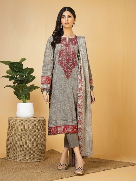 Edenrobe Women Unstitched Nayab Collection - EWU22V1-23712 Unstitched Grey Embroidered Lawn 3 Piece