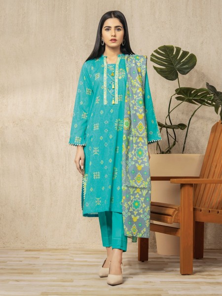 Edenrobe Women Unstitched Allure Lawn - EWU22A1-23035 Unstitched Turquoise Printed Lawn 3 Piece