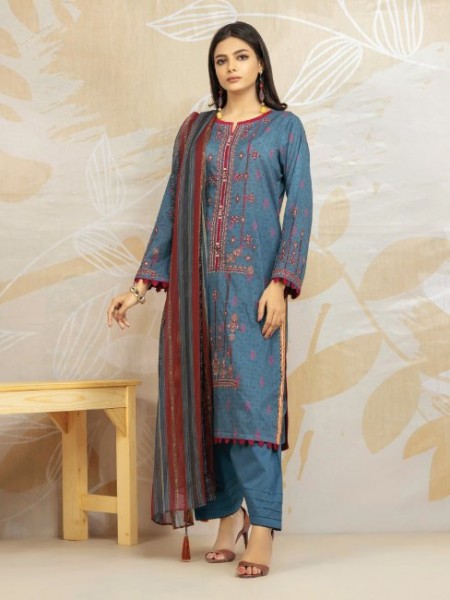 Edenrobe Women Unstitched Nayab Collection - EWU22V1-23576 Unstitched Dark Turquoise Embroidered Lawn 3 Piece