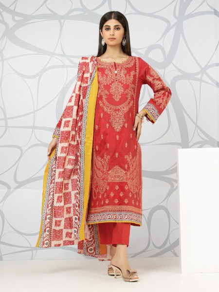 Edenrobe Women Unstitched Nayab Collection - EWU22V1-23623 Unstitched Red Embroidered Lawn 3 Piece