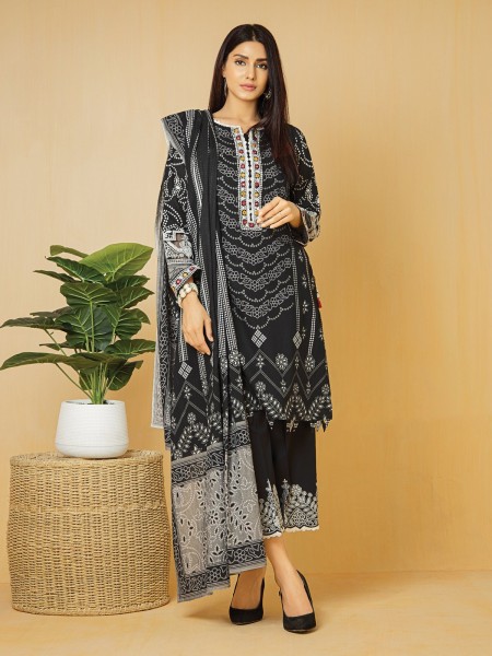 Edenrobe Women Unstitched Nayab Collection - EWU22V1-23710 Unstitched Black Embroidered Lawn 3 Piece