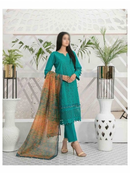 Saiqa Stitched Lawn Schiffli Embroidered Dupatta Collection By Tawakkal Fabrics D-7420