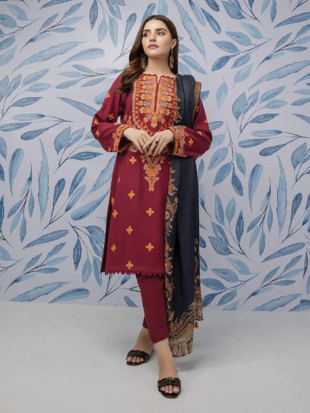 Edenrobe Women Unstitched Talaash Collection - EWU21V8-21816 Unstitched Maroon Embroidered Cotail 3 Piece