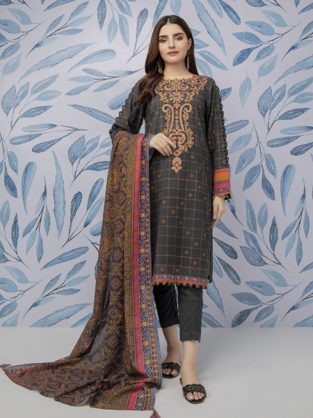 Edenrobe Women Unstitched Talaash Collection - EWU21V8-21825 Unstitched Charcoal Embroidered Marina 3 Piece