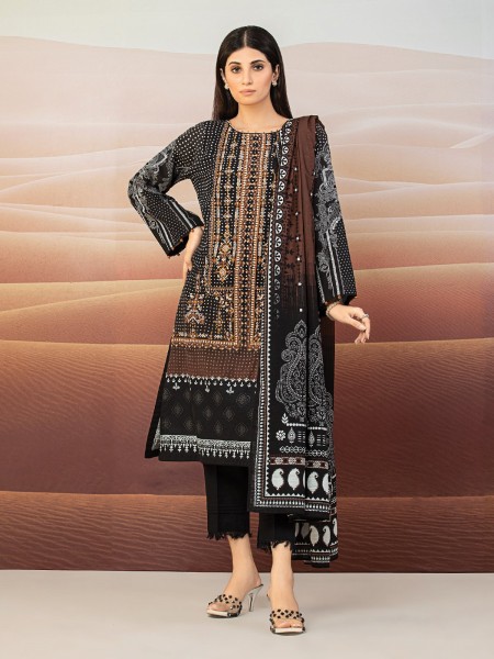 Edenrobe Women Winter Premium - EWU22V11-25025 Unstitched Black & Brown Embroidered Khaddar 3 Piece