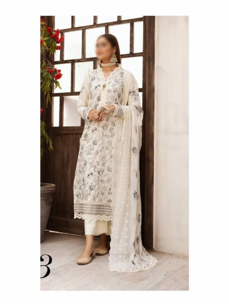 Bunai Luxury Lawn with Chiffon Embroidered Dupatta Collection D 03
