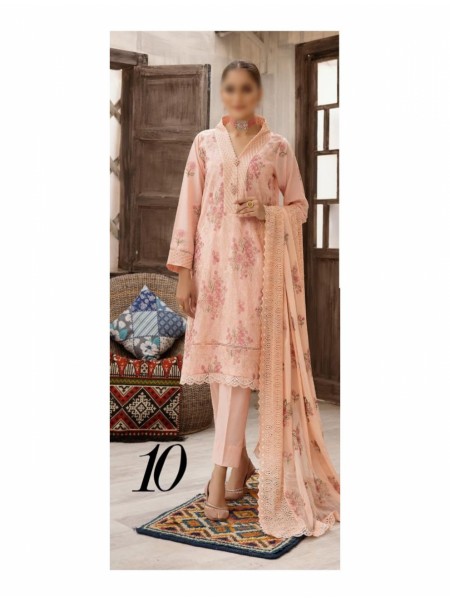 Bunai Luxury Lawn with Chiffon Embroidered Dupatta Collection D 10