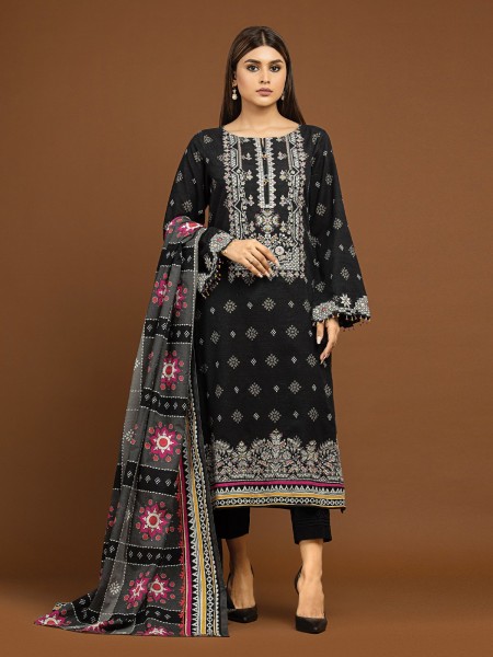 Edenrobe Women Unstitched Winter Premium - EWU22V11-25022 Black Embroidered Khaddar 3 Piece