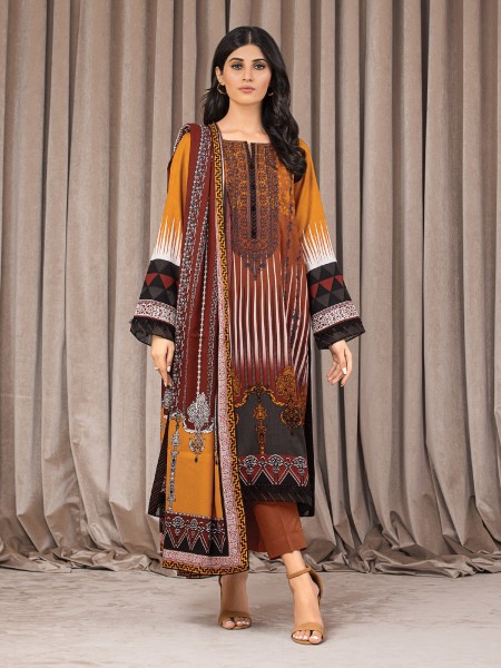 Edenrobe Women Winter Premium - EWU22V10-25018 Rust Embroidered Crepe 3 Piece
