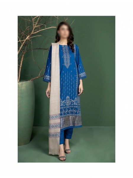 Marjjan Dyed Self Wool Collection with Self Weaved Wool Shawl MDS-52 BLUE