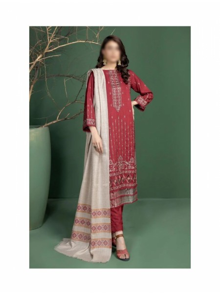 Marjjan Dyed Self Wool Collection with Self Weaved Wool Shawl MDS-52 MEHROON