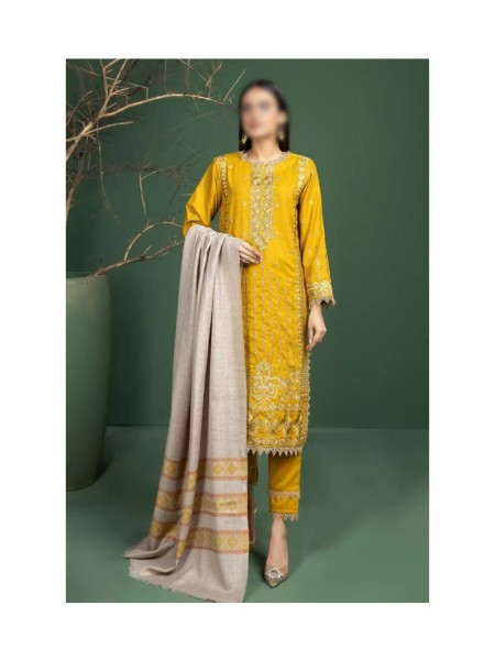 Marjjan Dyed Self Wool Collection with Self Weaved Wool Shawl MDS-52 MUSTARD