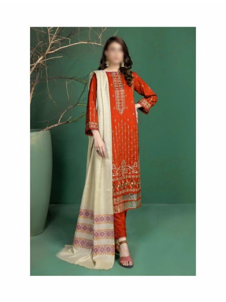 Marjjan Dyed Self Wool Collection with Self Weaved Wool Shawl MDS-52 ORANGE