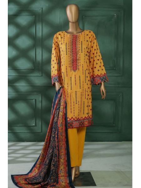 Bin Saeed Stitched 3 Piece Printed Linen Collection2022-LIN-5440-Yellow