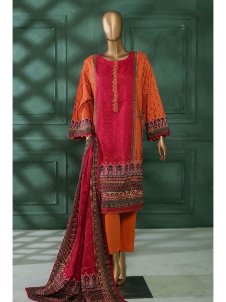 Bin Saeed Stitched 3 Piece Printed Linen Collection2022-LIN-5838-Maroon