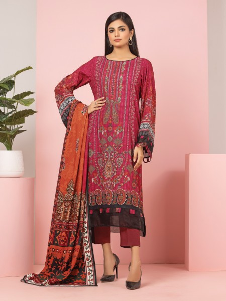 Edenrobe Women's EWU22A4-24028 Unstitched Red Printed Viscose 3 Piece