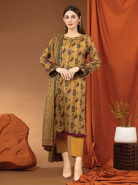 Ace Womens A-WU3PWK22-423 Unstitched Ochre Printed Khaddar 3 Piece