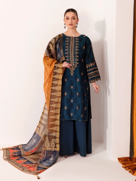 Edenrobe Women Unstitched Mystique Premium - EWU22V7-23601 Blue Embroidered Dobby 3 Piece