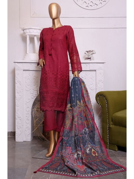 Sada Bahar Stitched 3 Piece Cotton Karandi Chikankari Collection 2023-KCK-16-Maroon