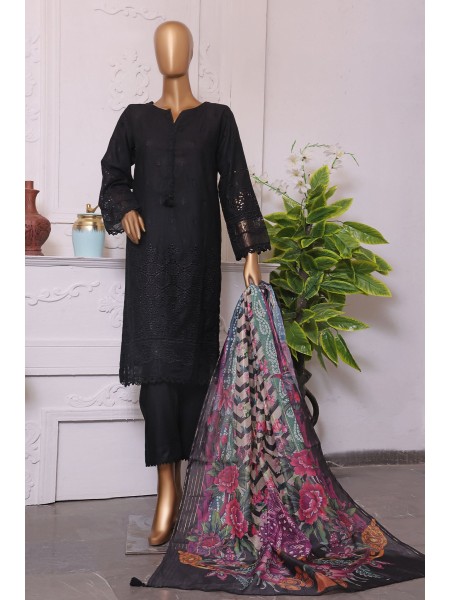 Sada Bahar Stitched 3 Piece Cotton Karandi Chikankari Collection 2023-KCK-17-Black