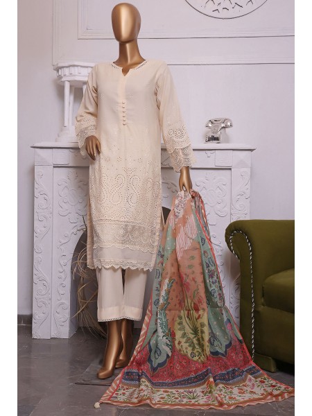 Sada Bahar Stitched 3 Piece Cotton Karandi Chikankari Collection 2023-KCK-18-Cream
