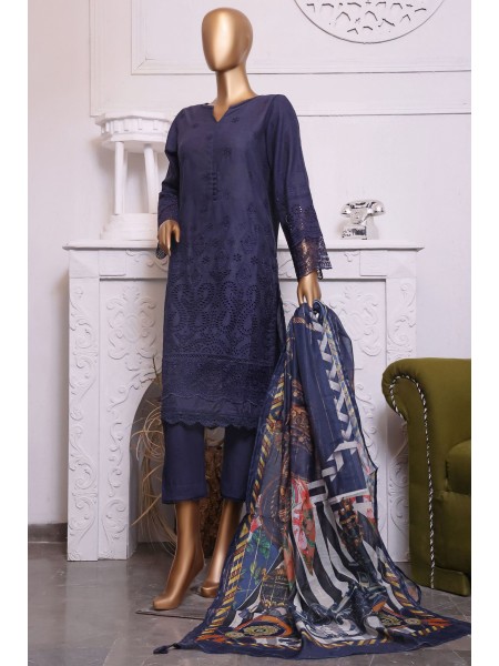 Sada Bahar Stitched 3 Piece Cotton Karandi Chikankari Collection 2023-KCK-19-Blue