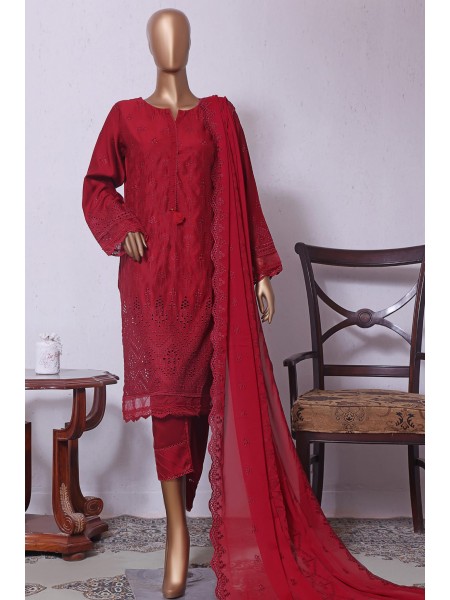 Sada Bahar Stitched 3 Piece Cotton Silk Chikankari Collection2023-CS-CK-05-Maroon