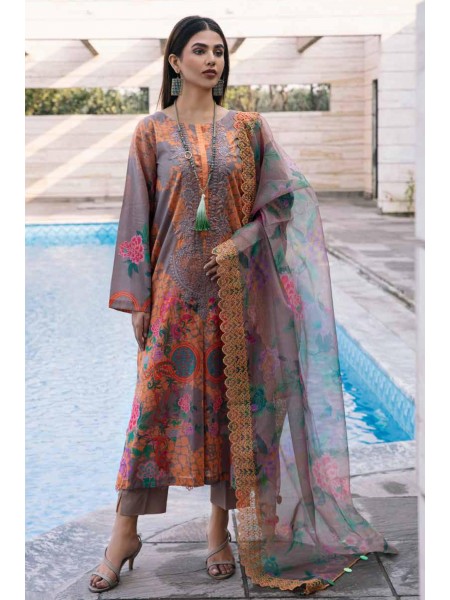 Charizma Unstitched 3Piece Embroidered Lawn with Emb cotton Net Dupatta AG-05 B