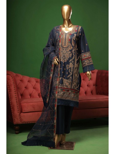 Bin Saeed Stitched 3 Piece Embroidered Cotton Kari Collection'2023-ZDS-01-A-Blue