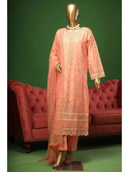 Bin Saeed Stitched 3 Piece Embroidered Cotton Kari Collection'2023-ZDS-04-B-Peach