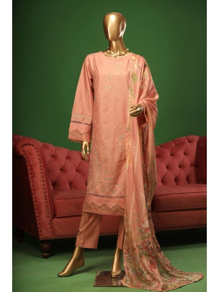 Bin Saeed Stitched 3 Piece Embroidered Cotton Kari Collection'2023-ZDS-06-B-Pink