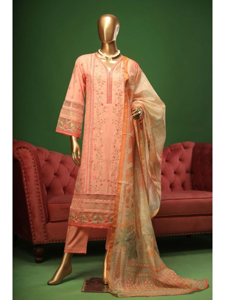 Bin Saeed Stitched 3 Piece Embroidered Cotton Kari Collection'2023-ZW-019-Pink