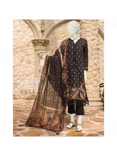 Junaid Jamshed Black Lawn 3 Piece Unstitched Suit for Women JLAWN_PK--23-083 Noir
