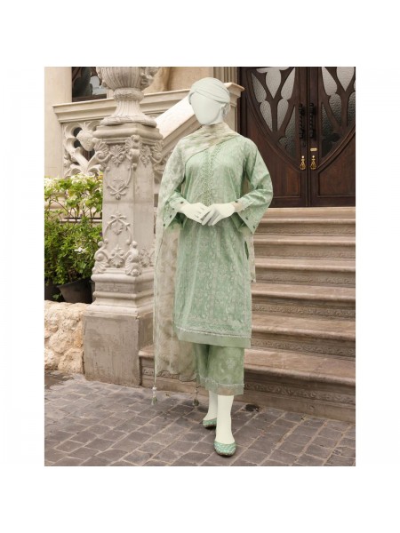Junaid Jamshed Green Lawn 3 Piece Unstitched Suit for Women JLAWN_PK--23-121 Pistaque