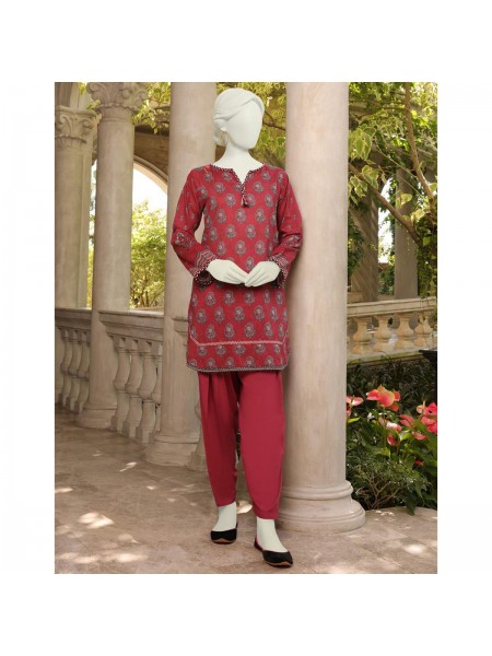 Junaid Jamshed Maroon Lawn 2 Piece Unstitched Suit for Women JLAWN_PK--JST-23-1621 Carmine