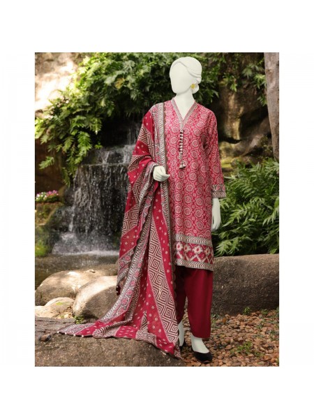 Junaid Jamshed Red Lawn 3 Piece Unstitched Suit for Women JLAWN_PK--23-140 Block