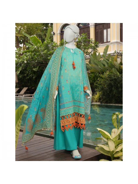 Junaid Jamshed Sea Green Lawn 3 Piece Unstitched Suit for Women JLAWN_PK--23-069 Porcelainic