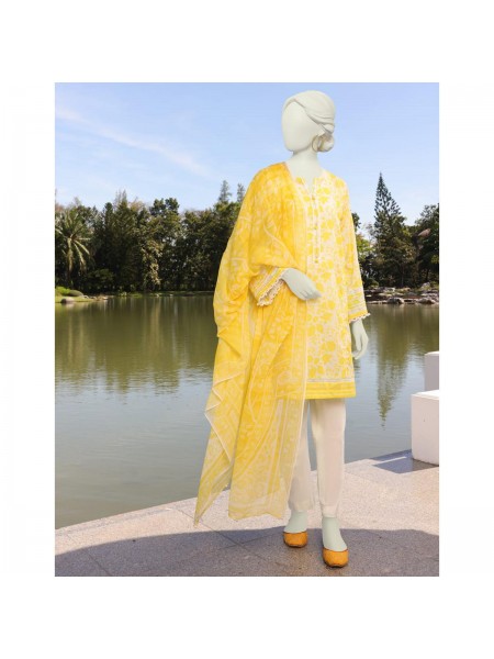 Junaid Jamshed Yellow Lawn 3 Piece Unstitched Suit for Women JLAWN_PK--23-131 Sandal