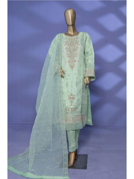 Bin Saeed Stitched 3 Piece Embroidered Organza Collection'2023-AM-4002-A-Light Green