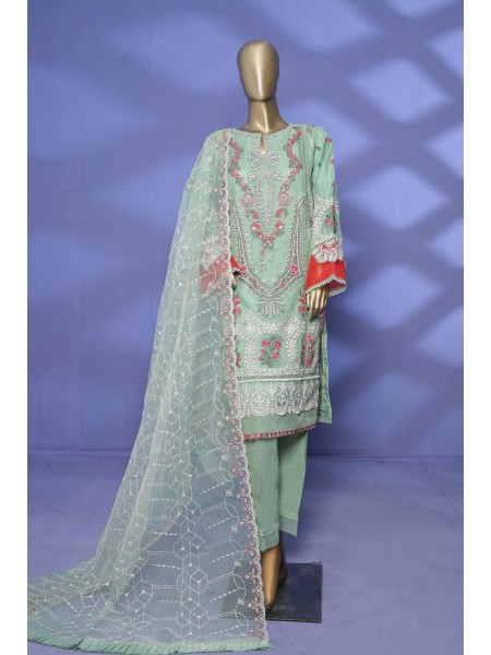 Bin Saeed Stitched 3 Piece Embroidered Organza Collection'2023-OMS-004-Mint Green