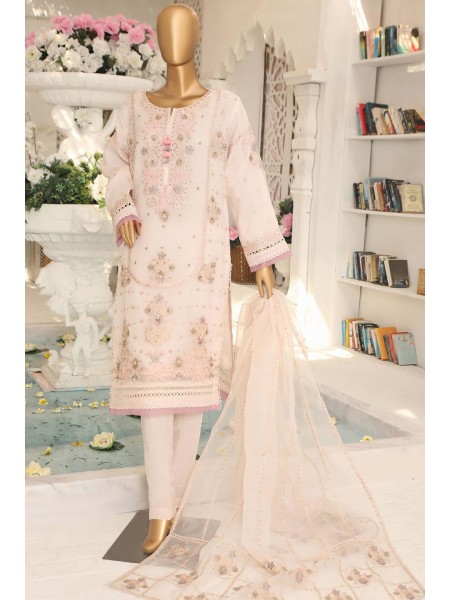 Hz Stitched 3 Piece Embroidered Formal Collection'2023-HZk-109-Pastel Pink