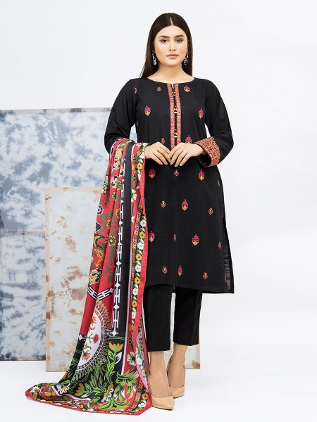 ACE 12227 (W21) Unstitched Black Embroidered Twill 3 Piece